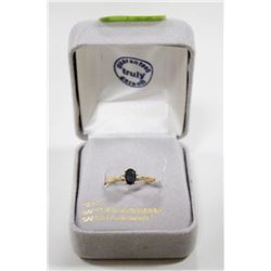 10 KT GOLD RING WITH SAPPHIRE AND DIAMONDS