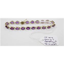 14 KT GOLD AND AMETHYST BRACELET 7.5"