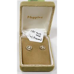 14 KT TWO TONE HEART EARRINGS WITH DIAMOND CENTRE