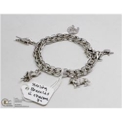 STERLING SILVER LINK BRACELET 7” WITH CHARMS