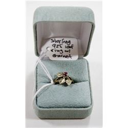 STERLING SILVER LEAF RING WITH GARNET