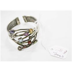 STERLING SILVER CUFF BRACELET WITH STONES 48G