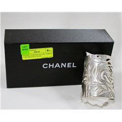 CHANEL STERLING SILVER CAMELIA CUFF BRACELET