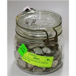 55 OZ VINTAGE SILVER DIMES IN GLASS JAR