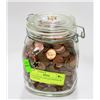 Image 1 : 8 POUNDS OF VINTAGE PENNIES IN GLASS JAR