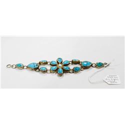 925 SILVER BRACELET W TURQUOISE COLOURED STONES 8"