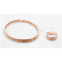 14 KT ROSE GOLD BANGLE AND SZ 6 RING SET 18G