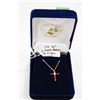 Image 1 : 14 KT GOLD CURB CHAIN WITH GOLD AND RUBY CROSS 16"