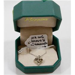 10 KT WHITE GOLD NECKLACE HEART WITH DIAMONDS 20"