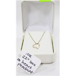 10 KT GOLD 22” BOX CHAIN W HEART PENDANT