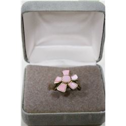 STERLING SILVER FLORAL RING WITH PINK INLAY