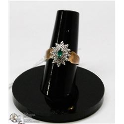 10 KT GOLD RING WITH MULTI DIAMONDS AND EMERALD