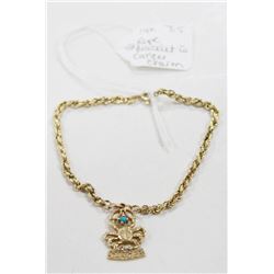 14 KT ROPE BRACELET WITH CANCER CHARM 7.5"
