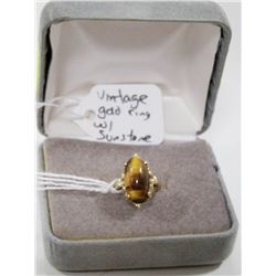 VINTAGE GOLD TONE RING WITH SUN STONE SIZE 2