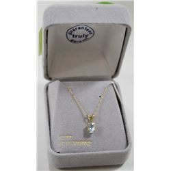 10 KT GOLD NECKLACE W AQUAMARINE 18"