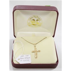 14 KT GOLD BOX CHAIN WITH CROSS 19”