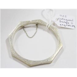 925 SILVER OCTAGONAL BANGLE WITH ENGRAVING