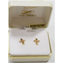 14 KT GOLD POST CROSS EARRINGS