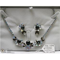 VINTAGE BLUE IRIDESCENT COSTUME NECKLACE AND