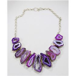 STERLING AND AMETHYST CUT GEODE NECKLACE
