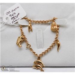 UN AERRA 9KT GOLD EGYPT CHARM BRACELET 7"