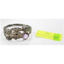 VINTAGE STERLING SILVER DRAGON BANGLE WITH PURPLE