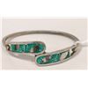 Image 1 : SILVER BANGLE WITH GREEN AND SHELL INLAY