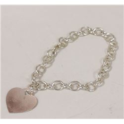 925 SILVER LINK BRACELET WITH HEART PENDANT 7”