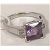Image 1 : 10 KT WHITE GOLD, AMETHYST AND DIAMOND RING SIZE