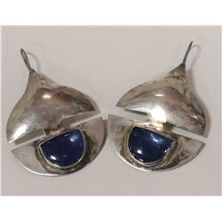 VINTAGE SILVER AND BLUE STONE DROP EARRINGS