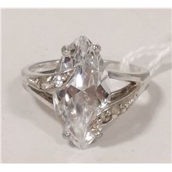 STERLING SILVER RING WITH MARQUISE CUT STONE