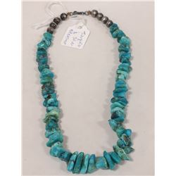TUMBLED TURQUOISE NECKLACE WITH SILVER CLASP