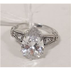 STERLING SILVER RING WITH PEAR CUT STONE