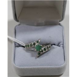 STERLING SILVER RING WITH GREEN STONES