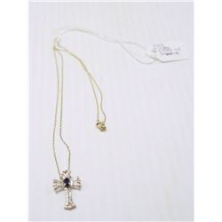 STERLING SILVER CROSS WITH SAPPHIRE CENTRE STONE