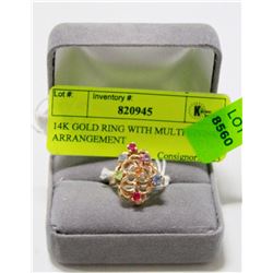 14K GOLD RING WITH MULTI STONE ARRANGEMENT