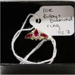 10K GOLD RUBIES AND DIAMOND RING SIZE 7