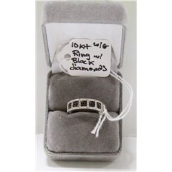 10K RING WITH BLACK AND WHITE DIAMOND CLUSTER