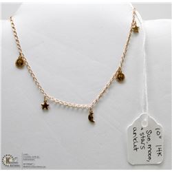 14 KT GOLD SUN MOON STARS ANKLET 10"