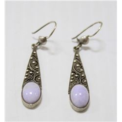 925 SILVER ORNATE DROP EARRINGS WITH PURPLE OVAL