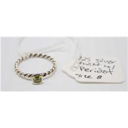 925 SILVER TWIST RING WITH PERIDOT STONE SIZE 8