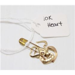 LOT OF 6, 10 KT GOLD HEART PENDANTS