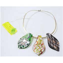 MURANO ITALY ART GLASS NECKLACE WITH 3 PENDANTS