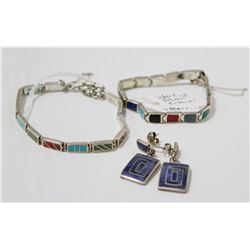 STERLING SILVER INLAID BRACELETS WITH MATCHING
