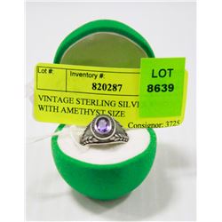 VINTAGE STERLING SILVER RING WITH AMETHYST SIZE