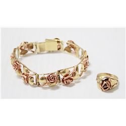 VINTAGE GOLD TONE ROSE BRACELET AND MATCHING RING