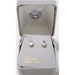 10 KT GOLD, BLUE TOPAZ EARRINGS