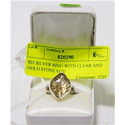 925 SILVER RING WITH CLEAR AND GOLD STONE SIZE