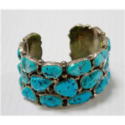 LARGE 120G SILVER AND TURQUOISE CUFF BRACELET