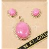 Image 1 : 14 KT GOLD EARRINGS AND PENDANT WITH PINK STONE